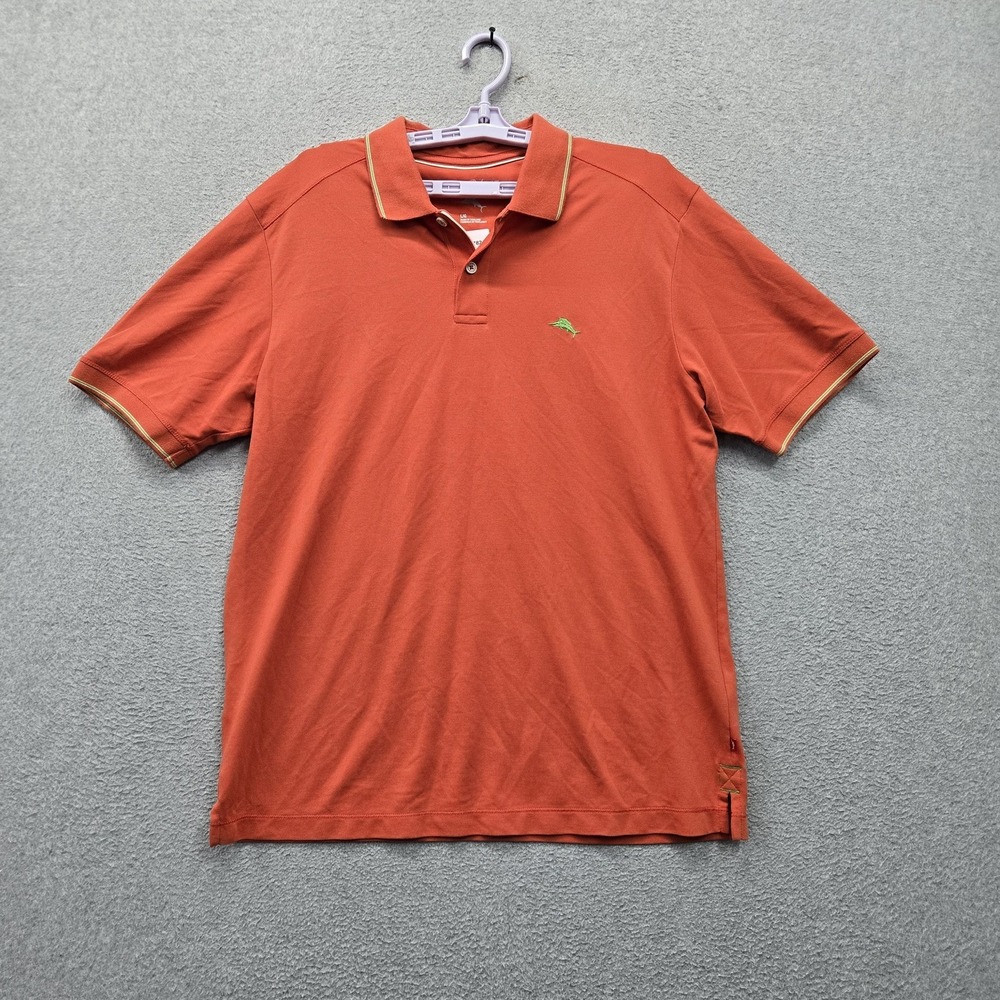 Tommy Bahama Men Polo L/G Orange Embroidered Island Modern Fit Button Slim